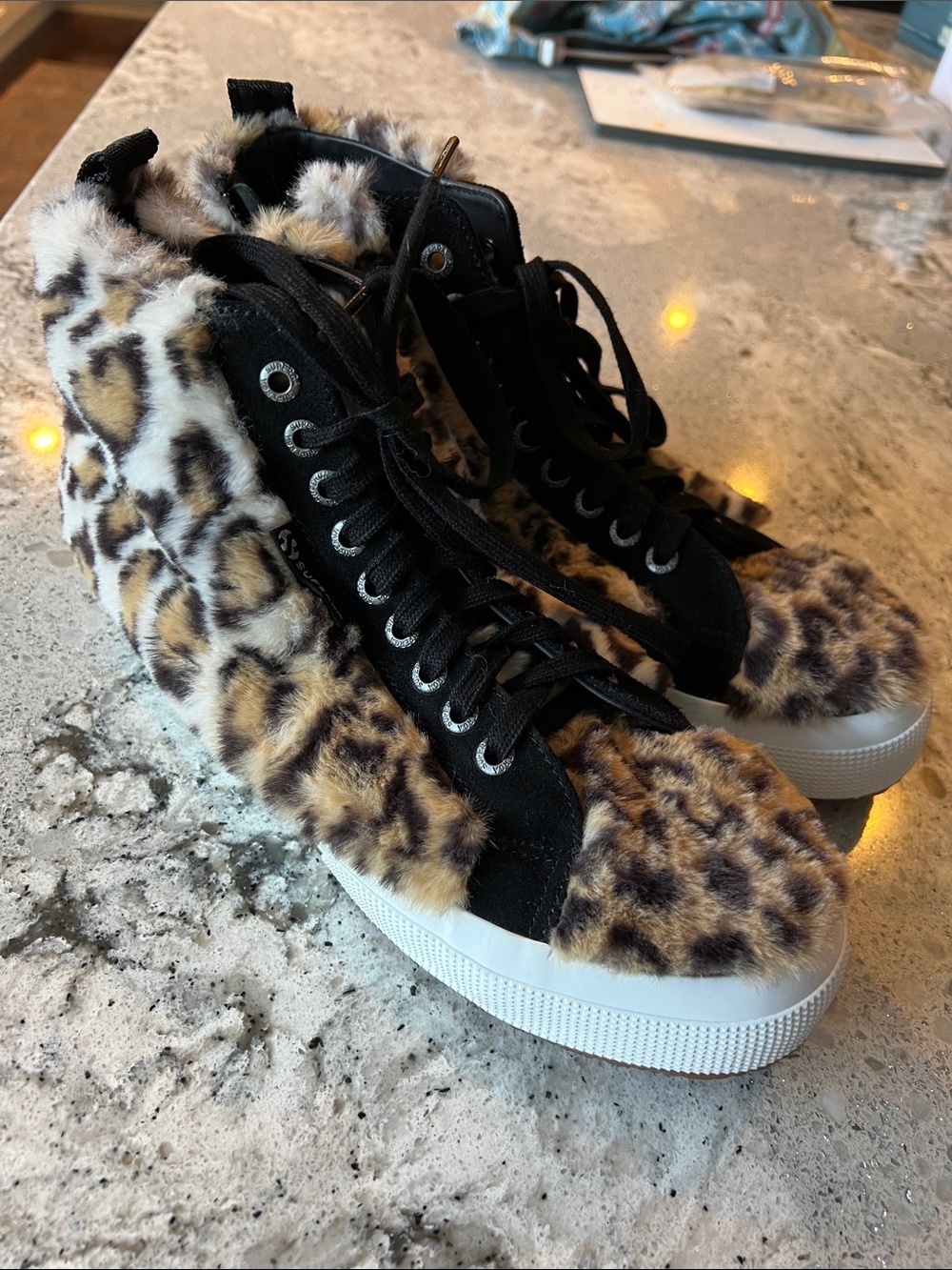 Superga x Jocelyn Leopard Faux and Leather Fur High Top Sneakers Size W10/M8